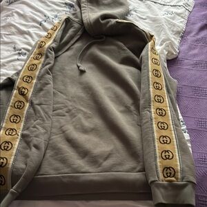 Gucci Gray and Tan Sweatsuit with Iconic Side Stripes